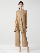 Metallic Pleated Tunic Top & Wide Leg Pants Set